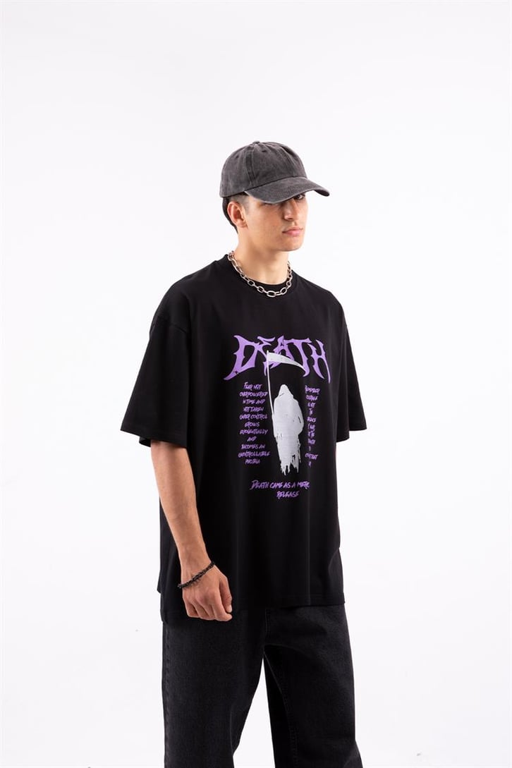 Death Baskılı Siyah Oversize Tshirt