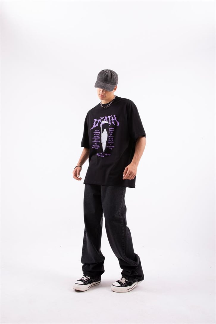 Death Baskılı Siyah Oversize Tshirt