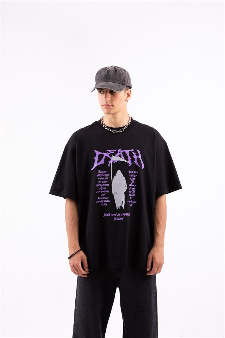 Death Baskılı Siyah Oversize Tshirt