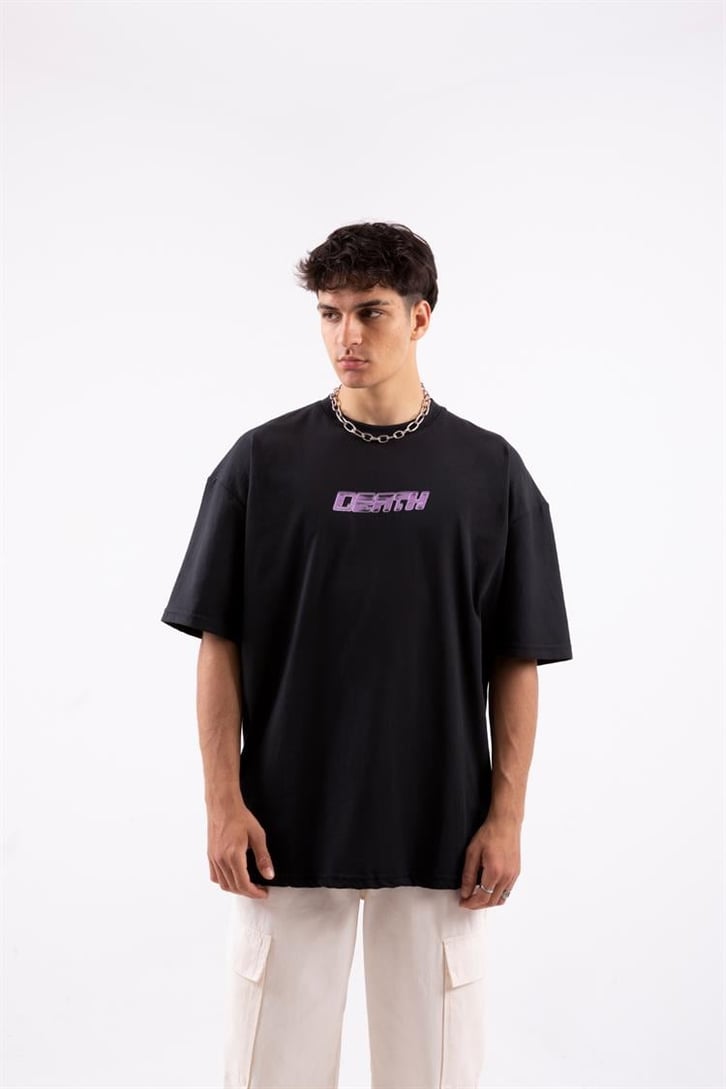 Death Effect Baskılı Siyah Oversize Tshirt
