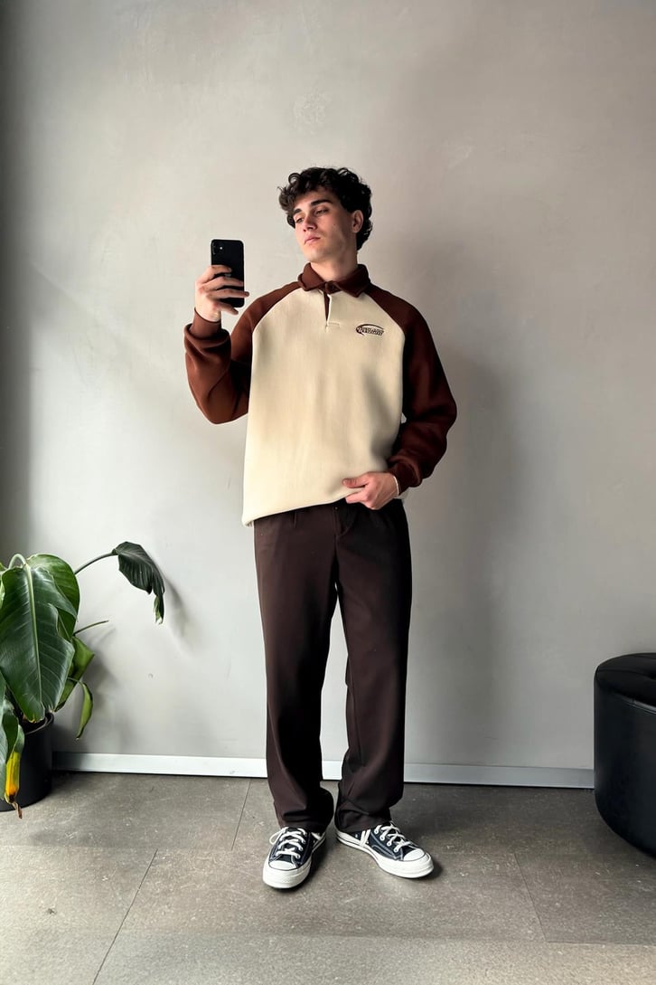 Dedoos Studio Nakışlı Polo Yaka  Sweatshirt