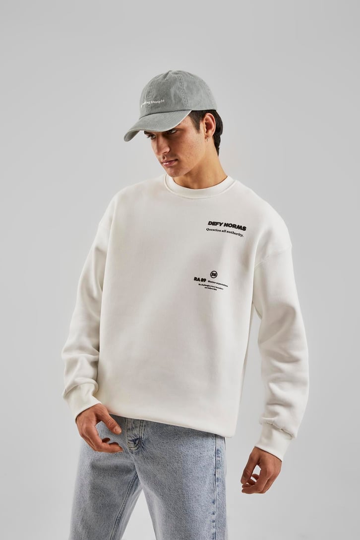 Defy Norms Baskılı Beyaz Oversize Sweatshirt