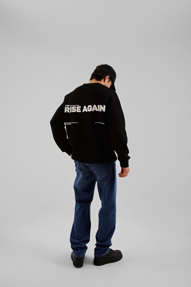 Defy Norms Baskılı Siyah Oversize Sweatshirt