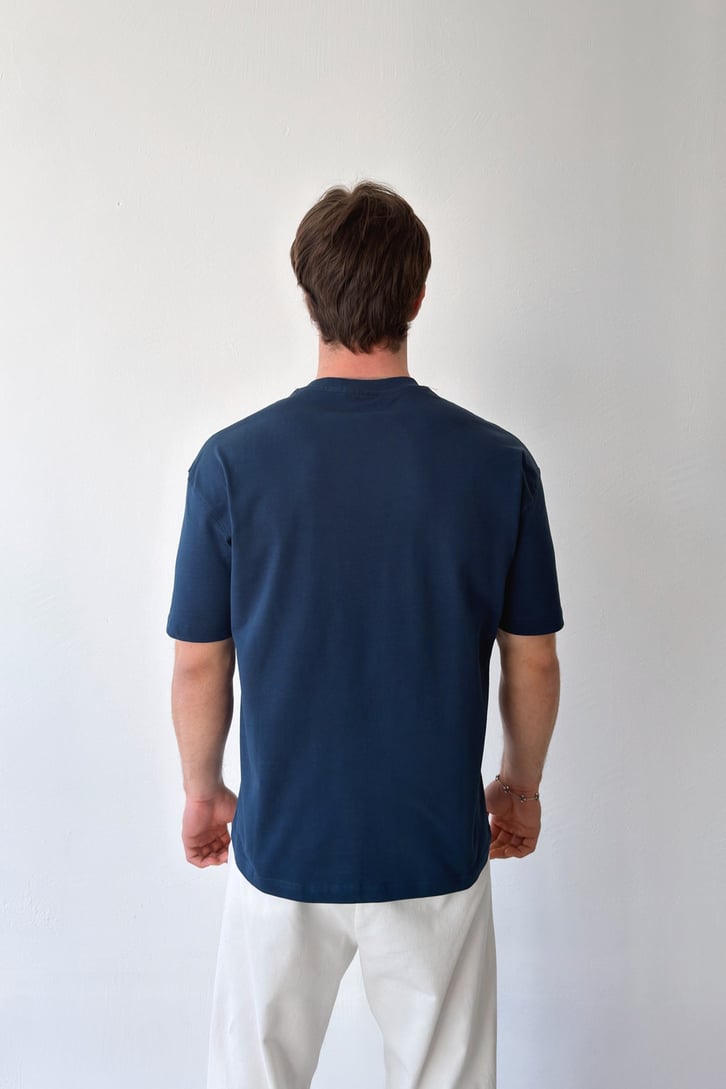 Denver Nakışlı İndigo Oversize Tişört