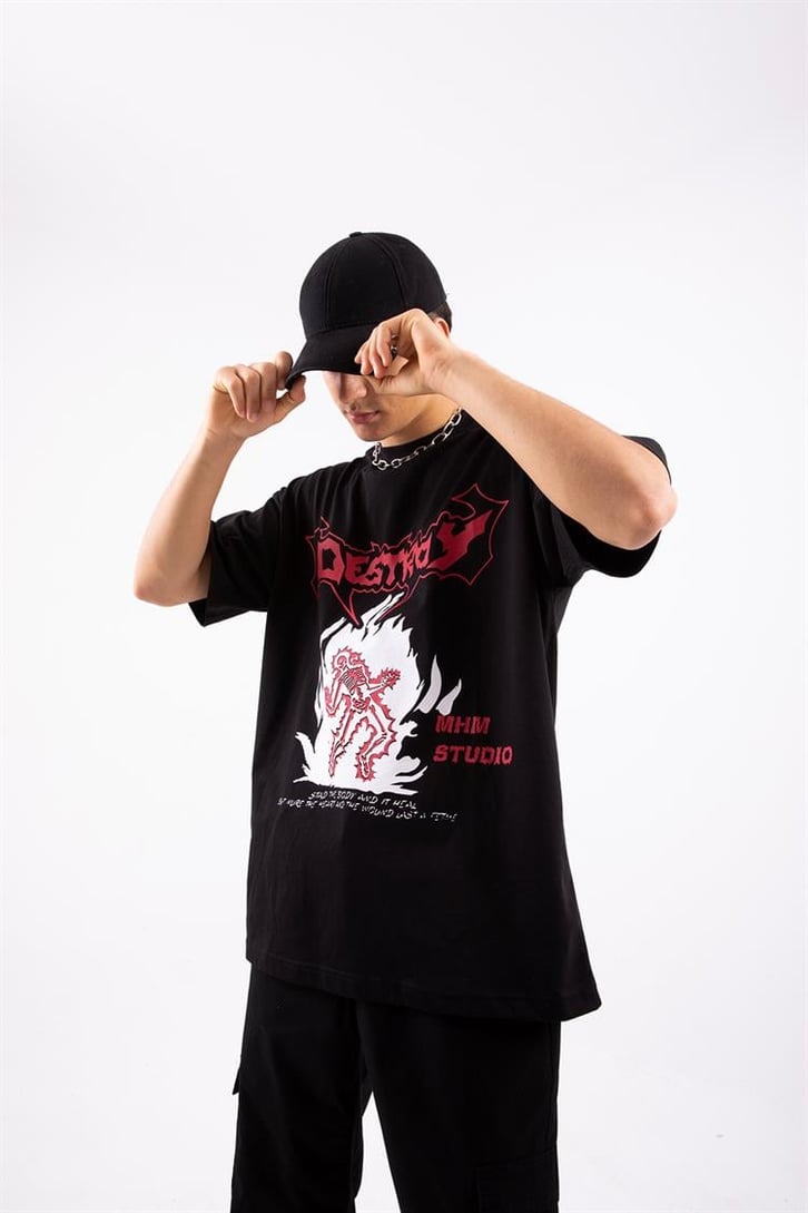 Destroy Baskılı Oversize Tshirt