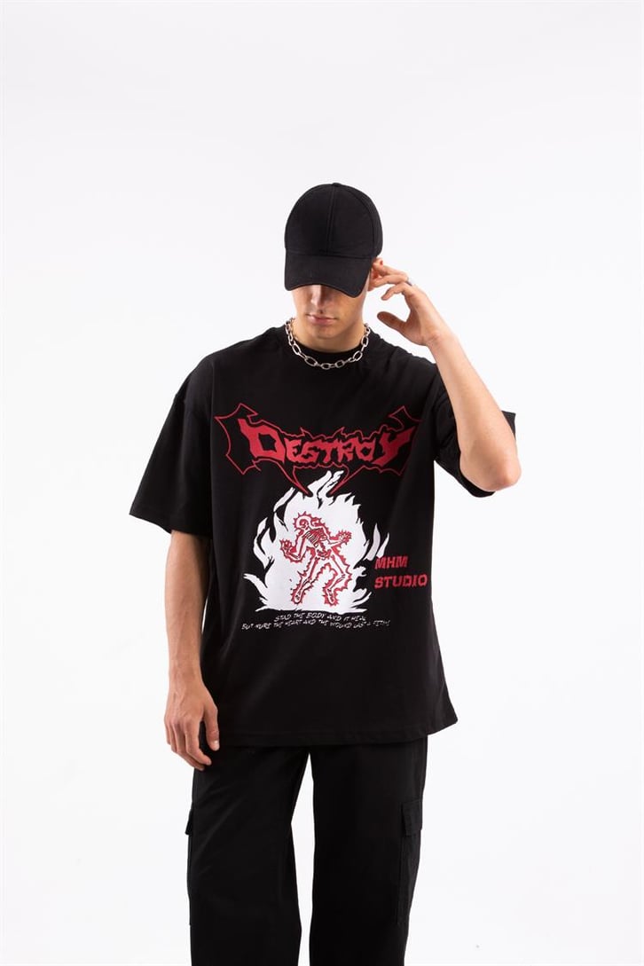 Destroy Baskılı Oversize Tshirt