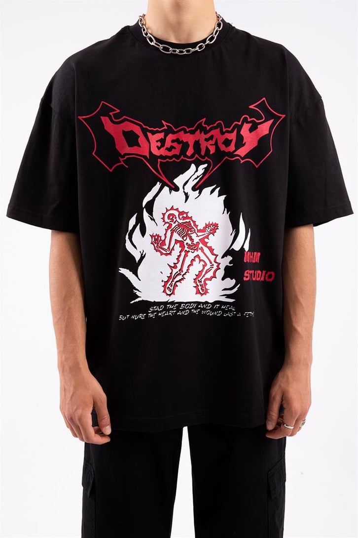 Destroy Baskılı Oversize Tshirt