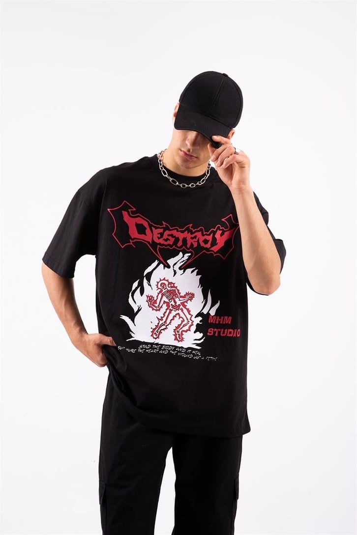 Destroy Baskılı Oversize Tshirt