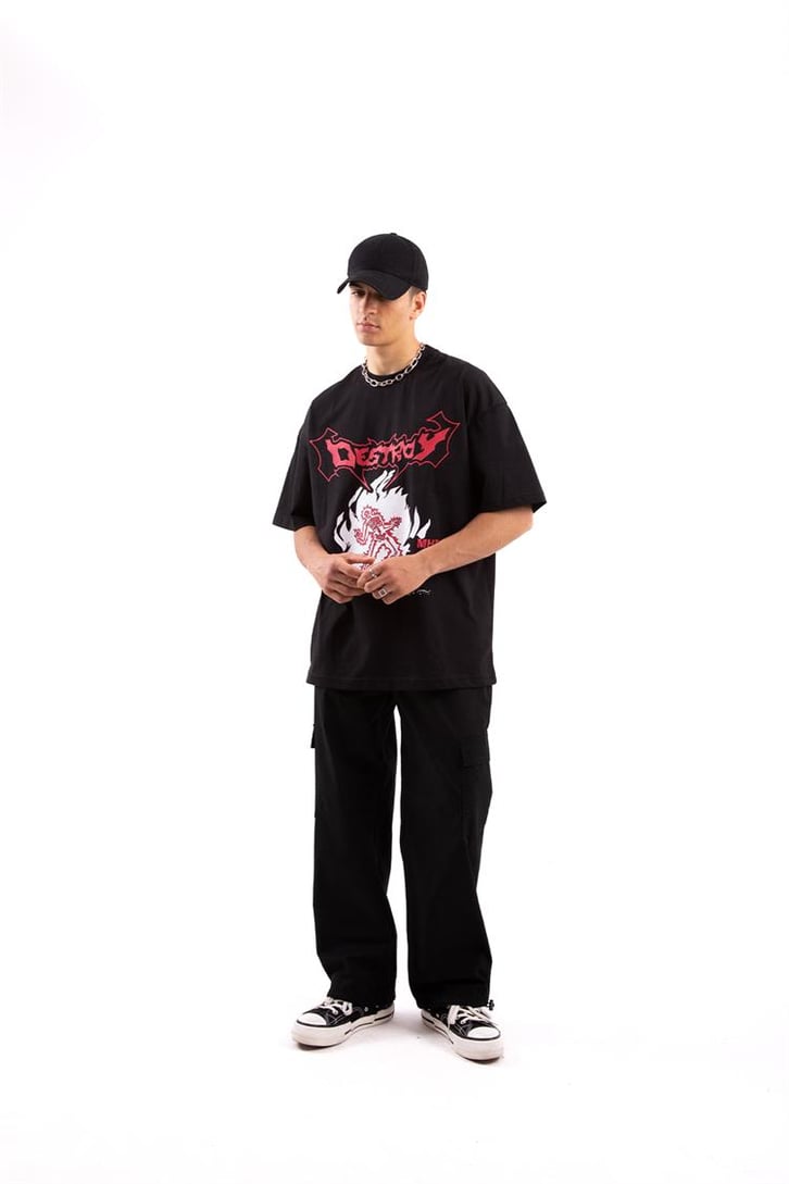 Destroy Baskılı Oversize Tshirt