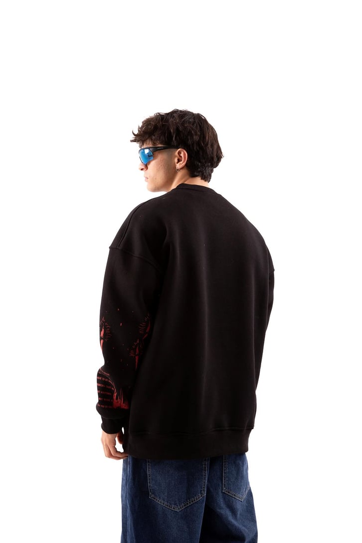 Devil Baskılı Siyah Oversize Sweatshirt