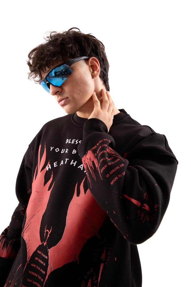 Devil Baskılı Siyah Oversize Sweatshirt