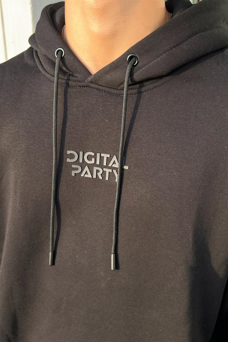 Digital Party Siyah İçi Pamuklu Oversize Hoodie