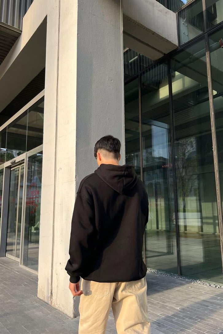 Digital Party Siyah İçi Pamuklu Oversize Hoodie