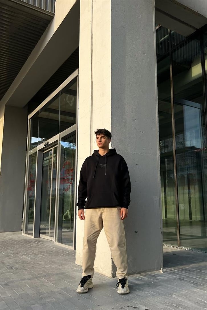 Digital Party Siyah İçi Pamuklu Oversize Hoodie
