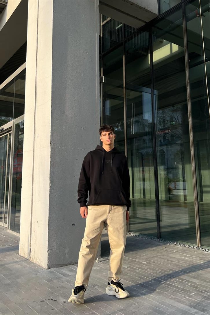 Digital Party Siyah İçi Pamuklu Oversize Hoodie
