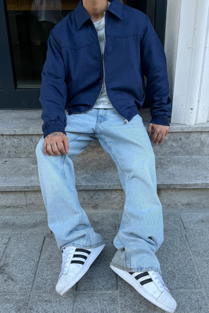 Dik Yaka Fermuarlı Bomber Ceket