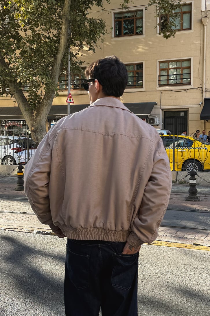 Dik Yaka Fermuarlı Bomber Ceket