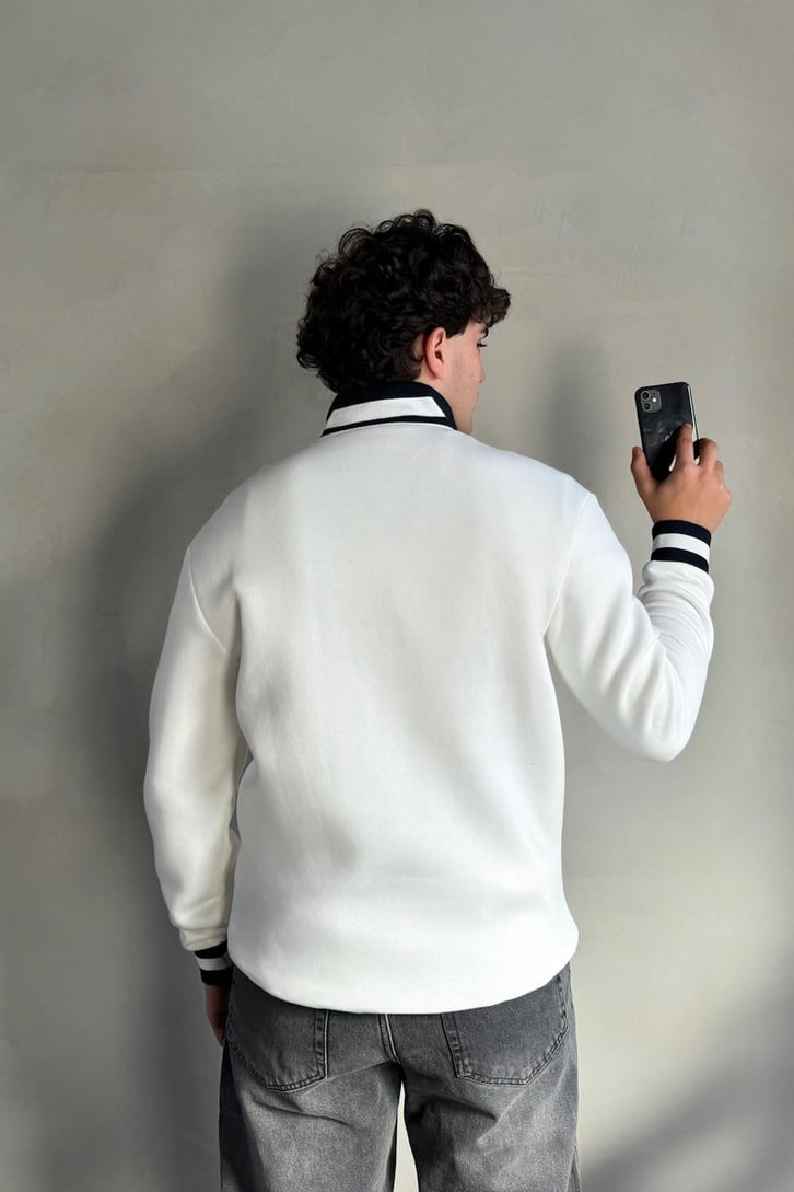 Dik Yaka Fermuarlı Oversize Sweatshirt