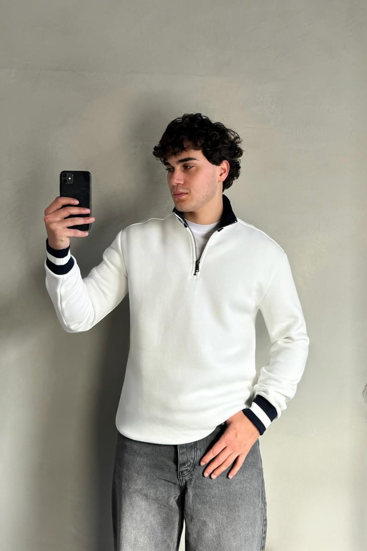 Dik Yaka Fermuarlı Oversize Sweatshirt