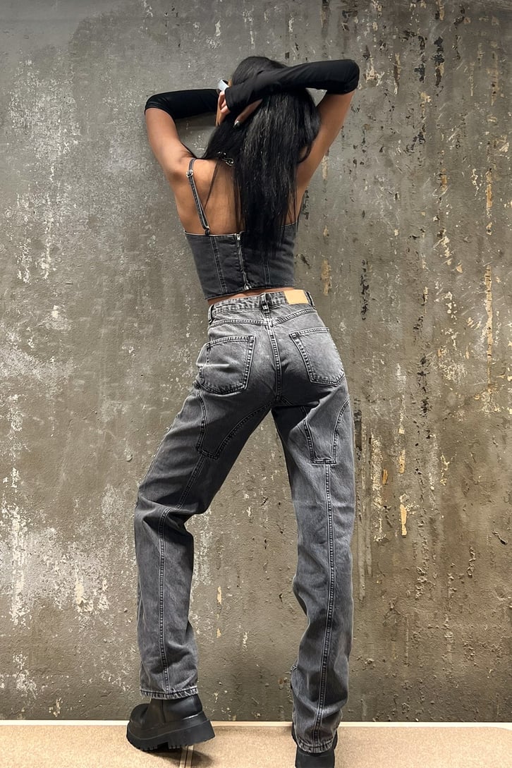 Dikiş Detay Antrasit Baggy Jean