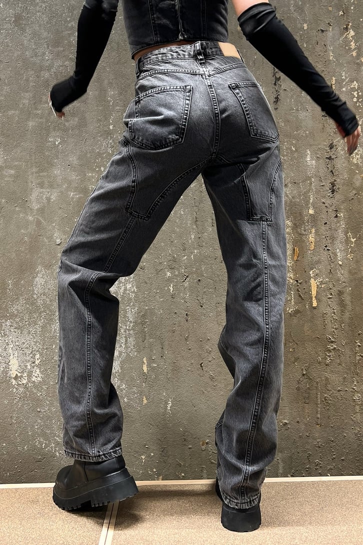Dikiş Detay Antrasit Baggy Jean