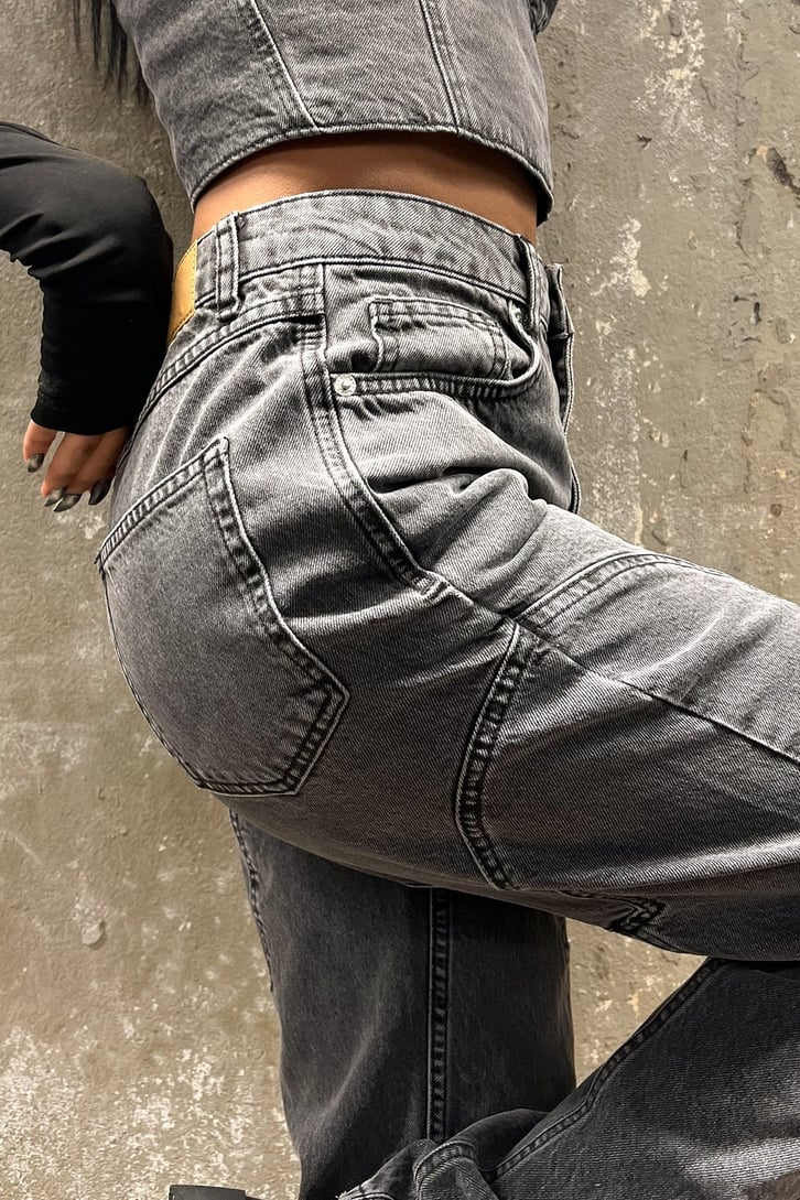 Dikiş Detay Antrasit Baggy Jean