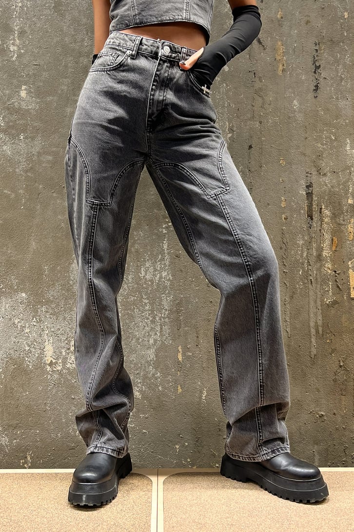 Dikiş Detay Antrasit Baggy Jean