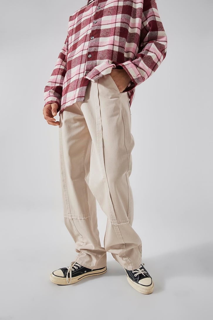 Dikiş Detaylı Bej Baggy Jean
