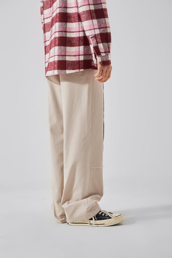 Dikiş Detaylı Bej Baggy Jean
