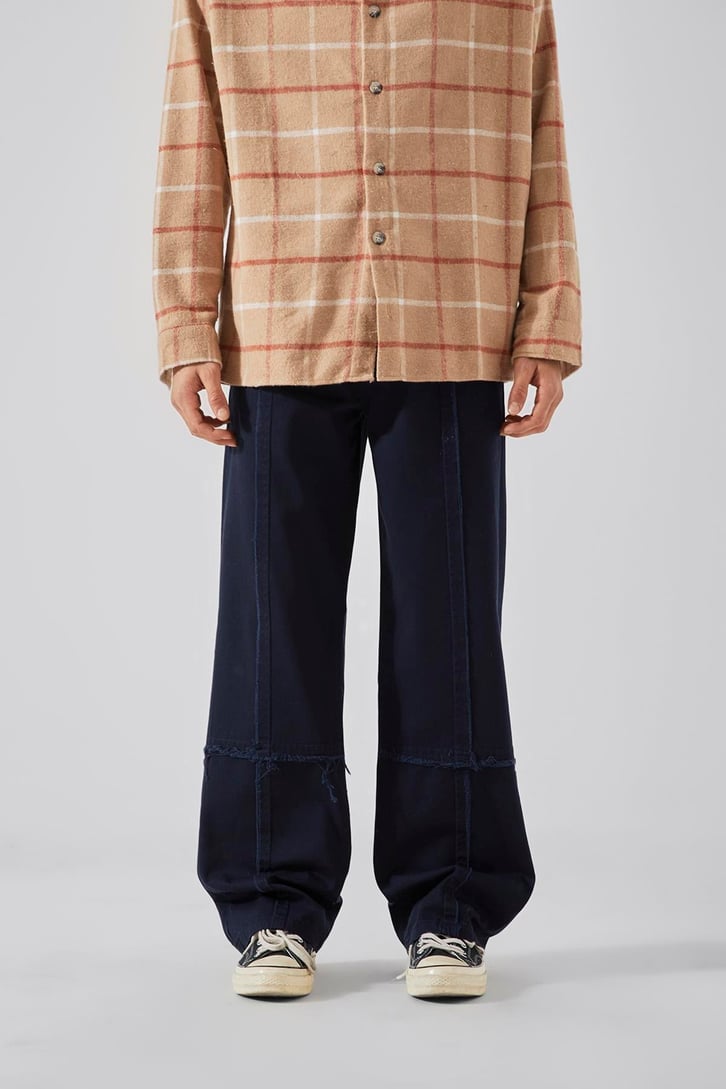 Dikiş Detaylı Bej Baggy Jean