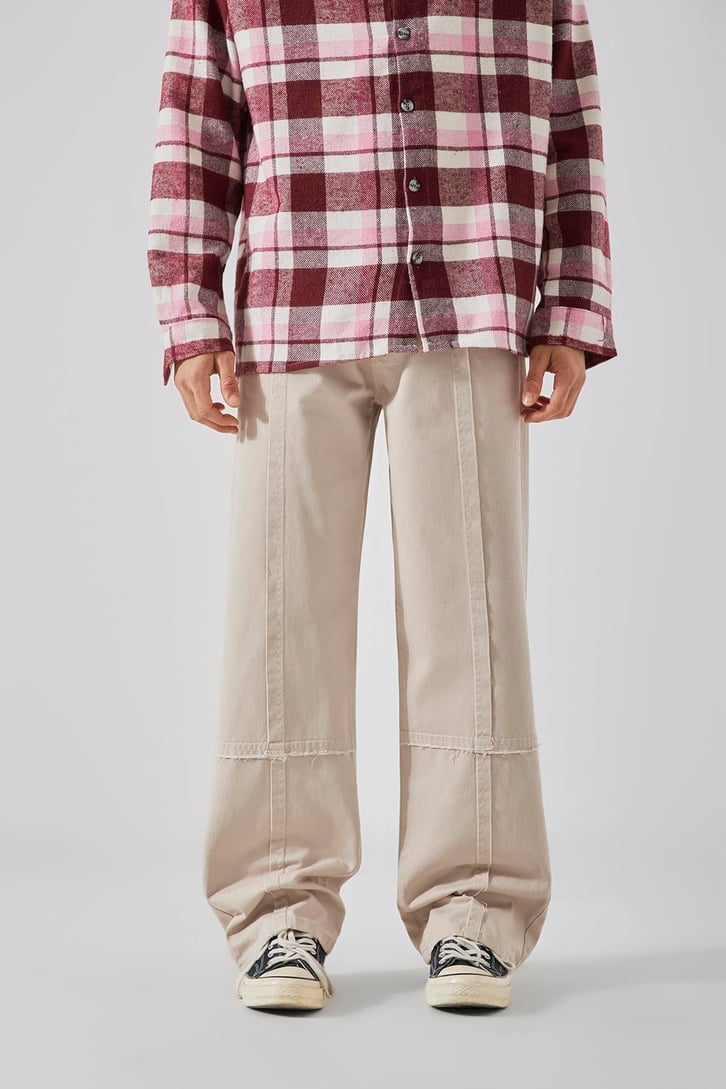 Dikiş Detaylı Bej Baggy Jean