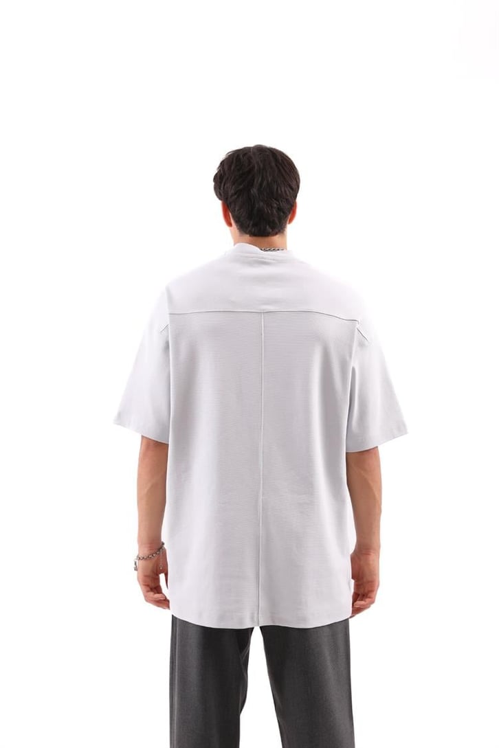 Dikiş Detaylı Buz Gri Oversize Tişört