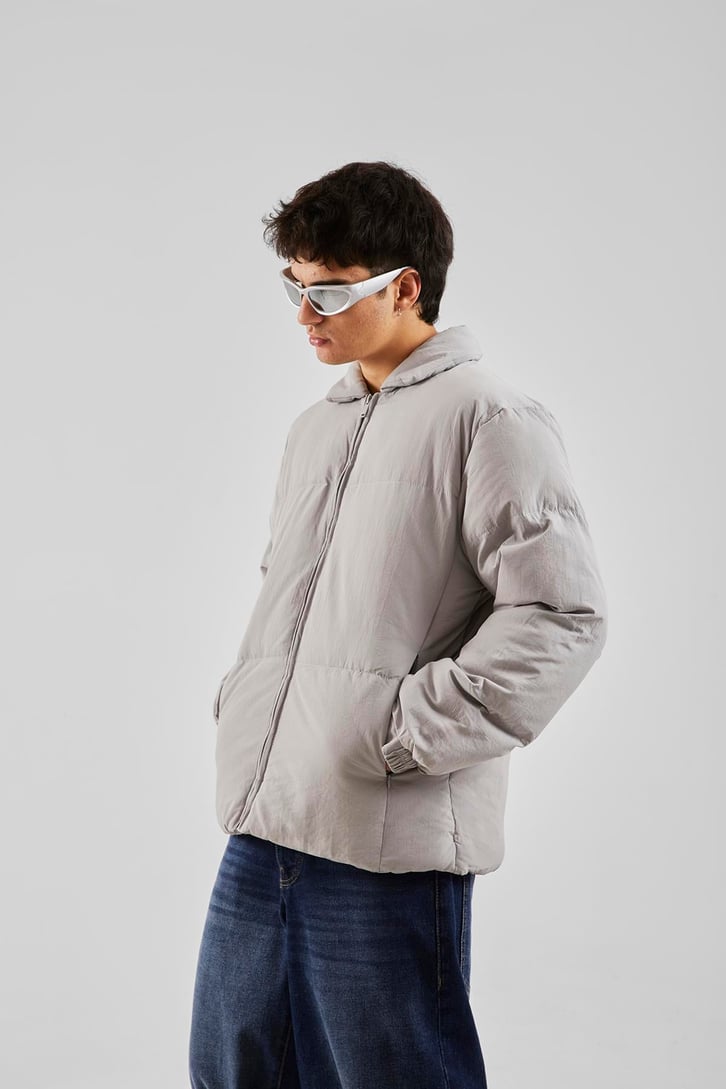 Dikiş Detaylı Gri Bomber Mont