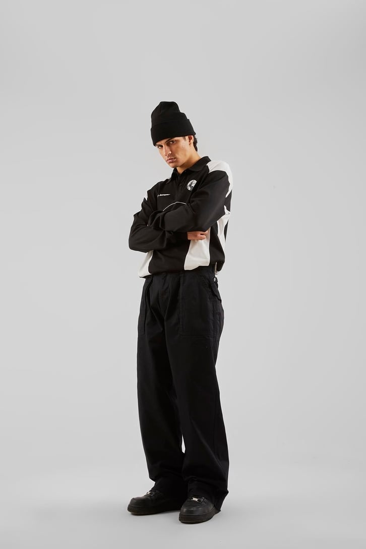 Dikiş Detaylı Koyu Lacivert Baggy Pantolon