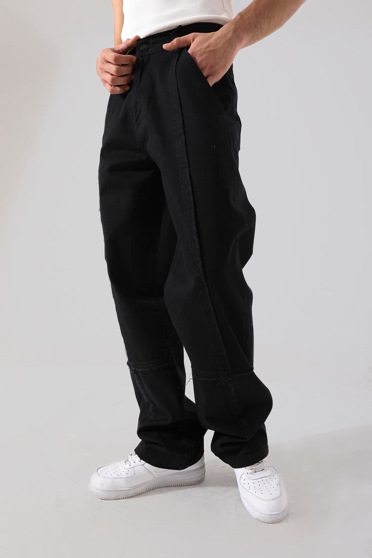Dikiş Detaylı Siyah Baggy Jean