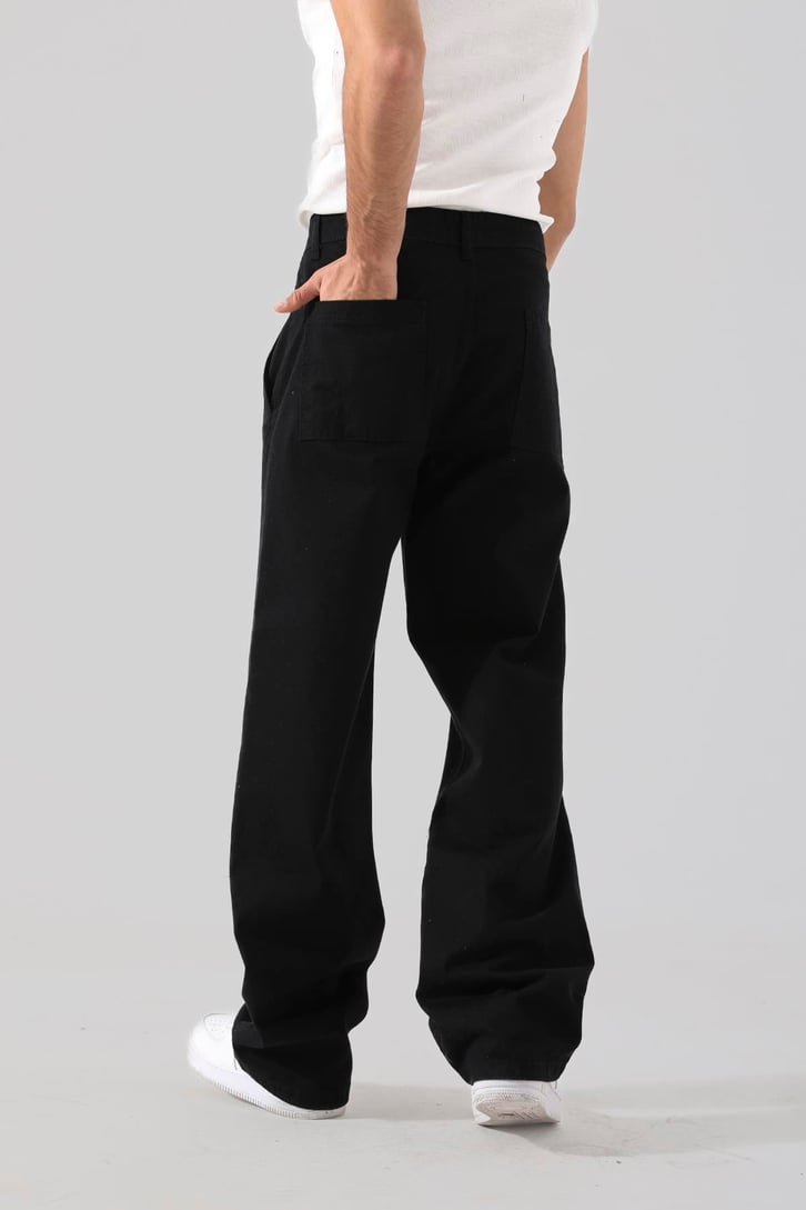 Dikiş Detaylı Siyah Baggy Jean