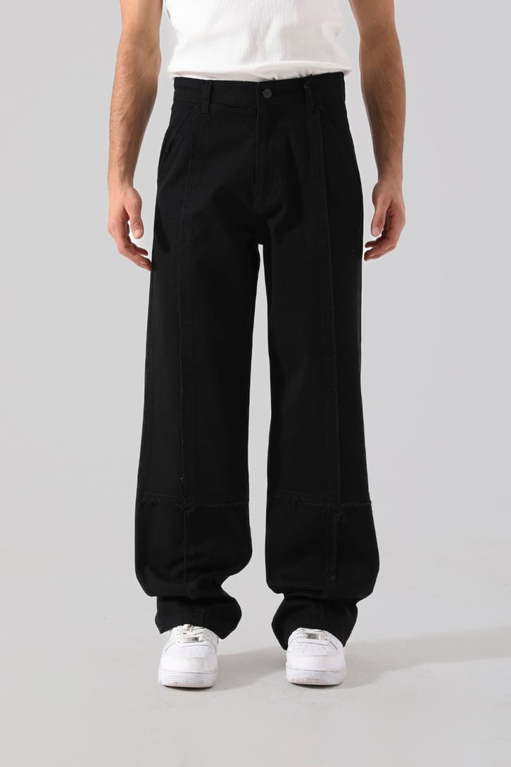 Dikiş Detaylı Siyah Baggy Jean