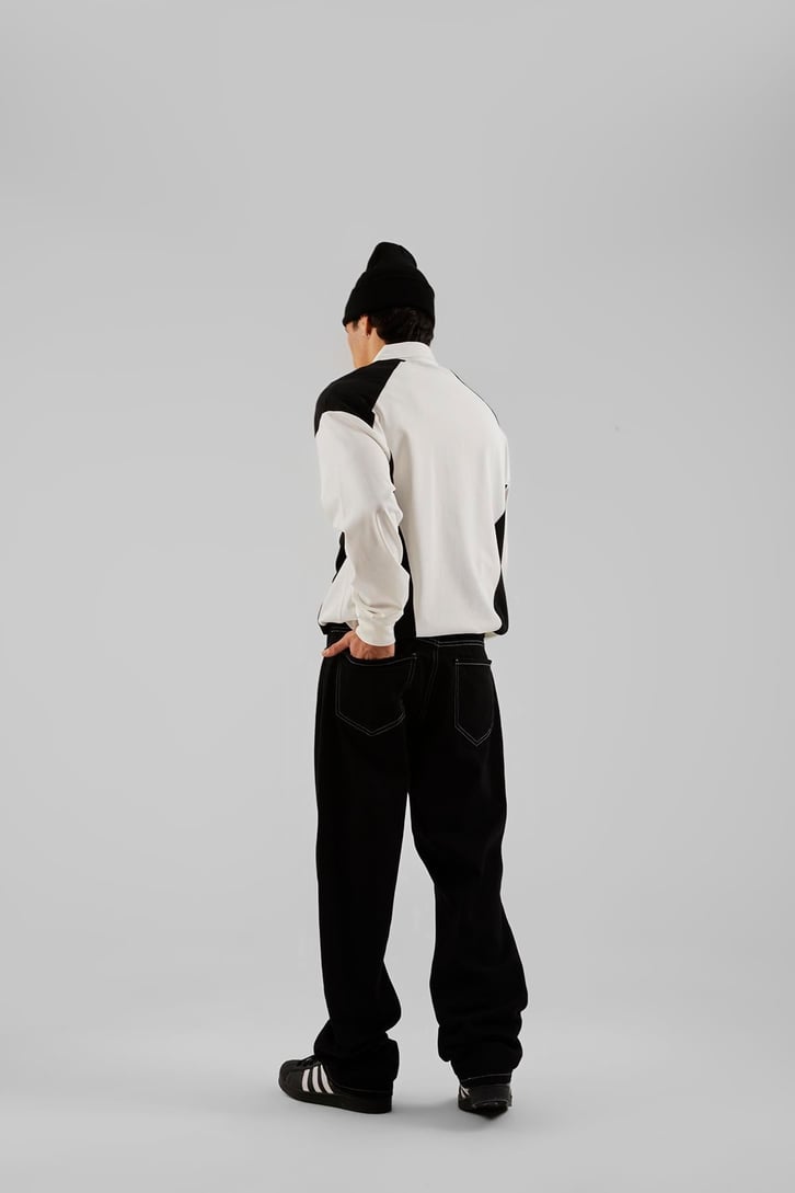 Dikiş Detaylı Siyah Baggy Pantolon