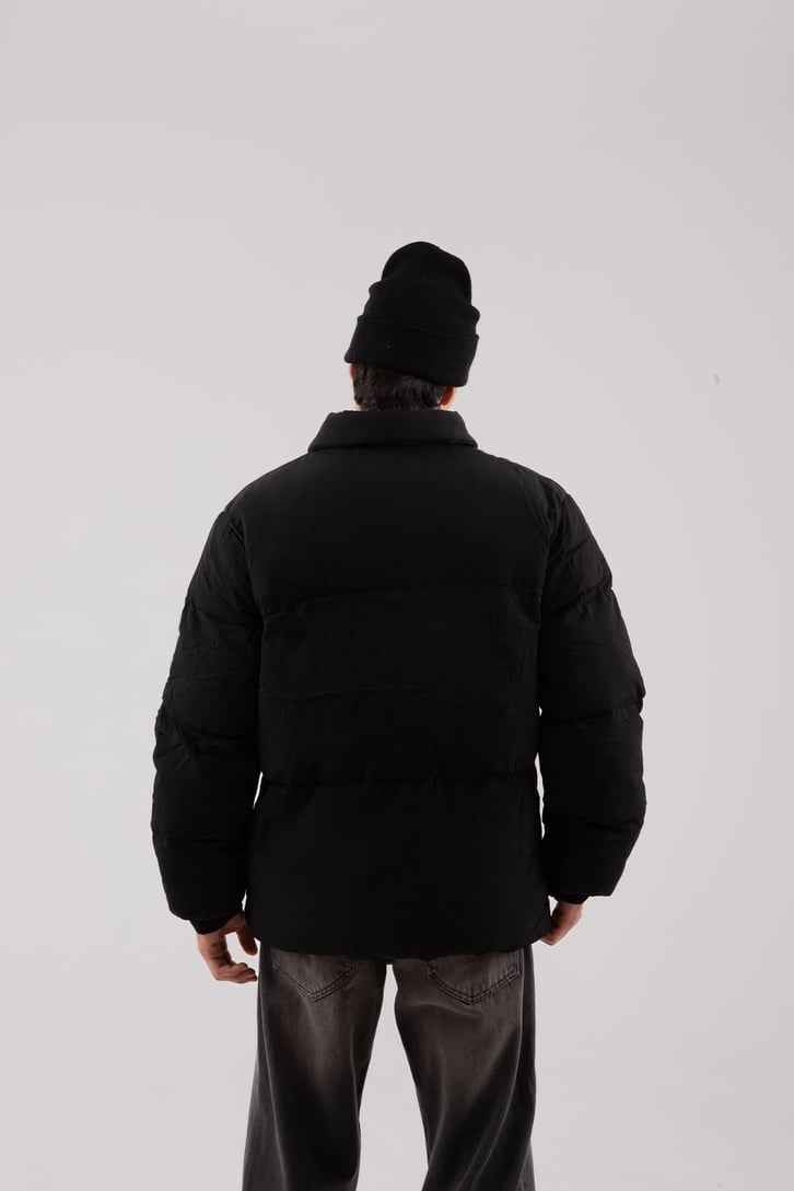 Dikiş Detaylı Siyah Bomber Mont