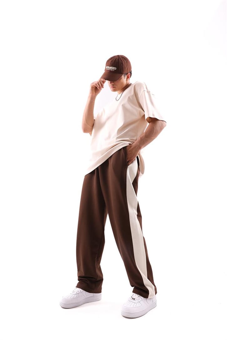 Dikiş Detaylı Taş Rengi Oversize Tişört