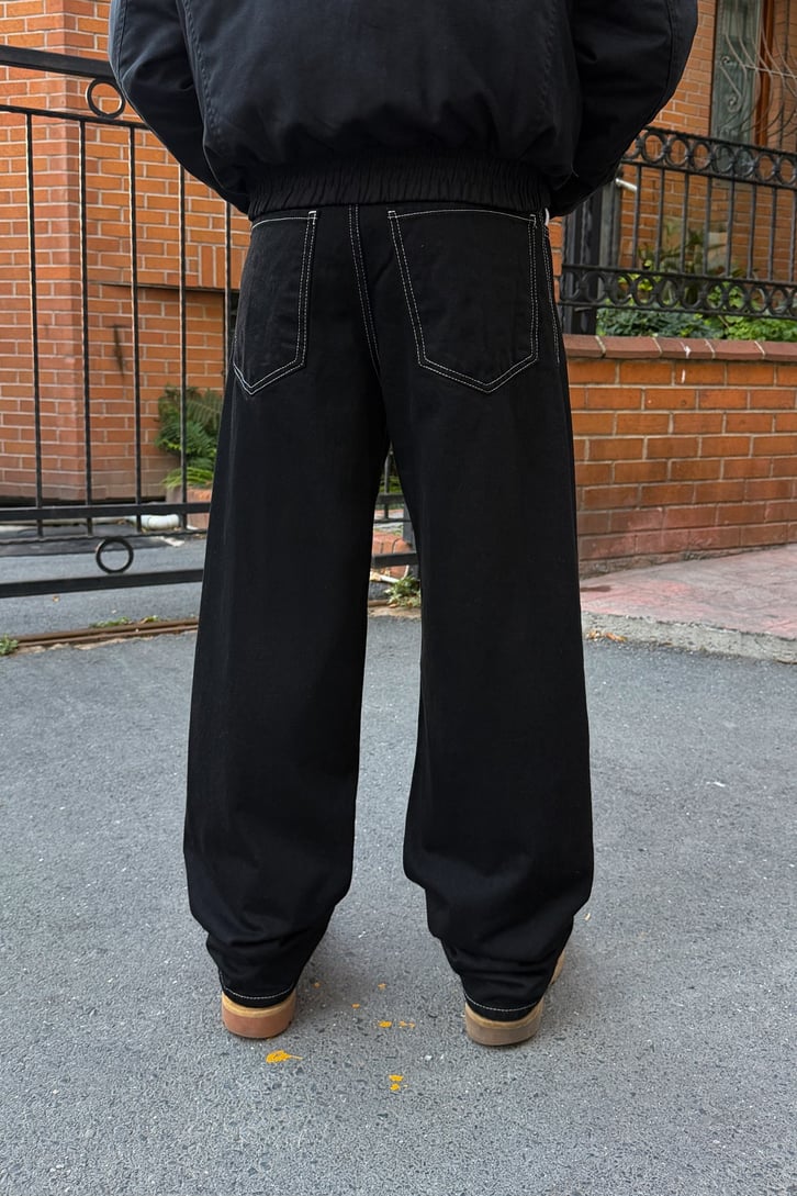 Dikiş Detaylı Yıkamalı Baggy Jean