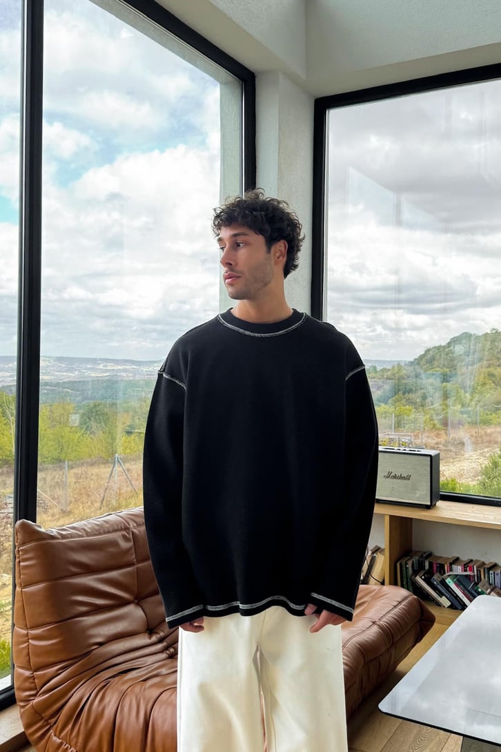Dikişli Oversize Sweatshirt