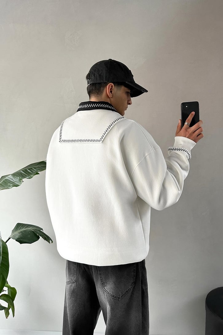 Dikişli Yaka Half Zip Oversize Sweatshirt