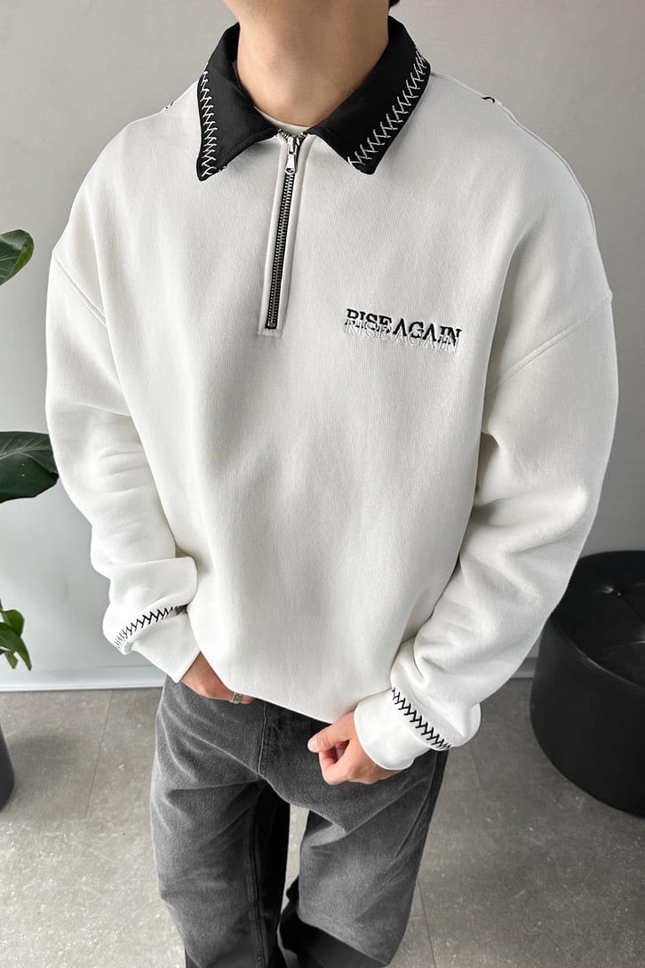 Dikişli Yaka Half Zip Oversize Sweatshirt