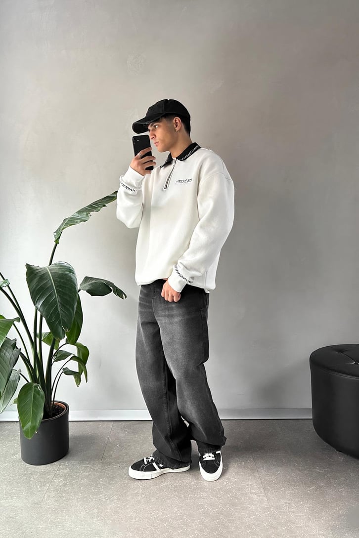 Dikişli Yaka Half Zip Oversize Sweatshirt