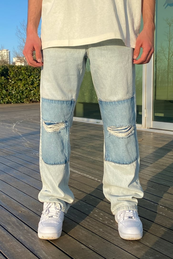 Distressed Patchwork Losse Fit Jean