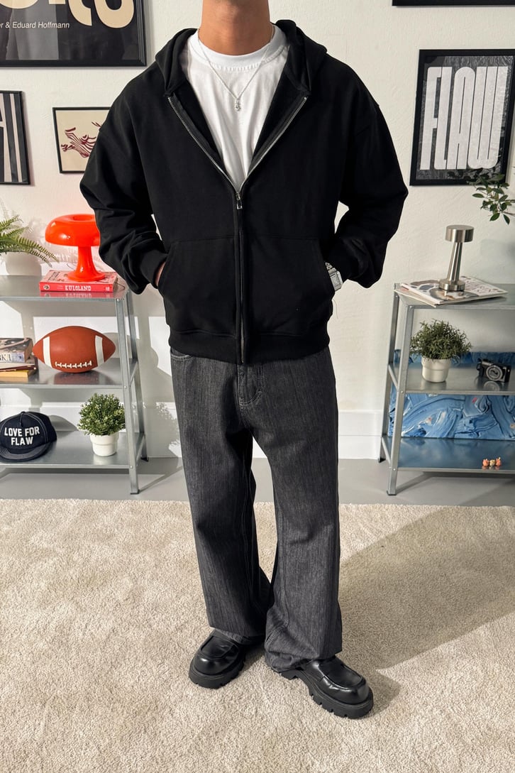 Diyagonal Premium Kumaş Basic Zip Hoodie