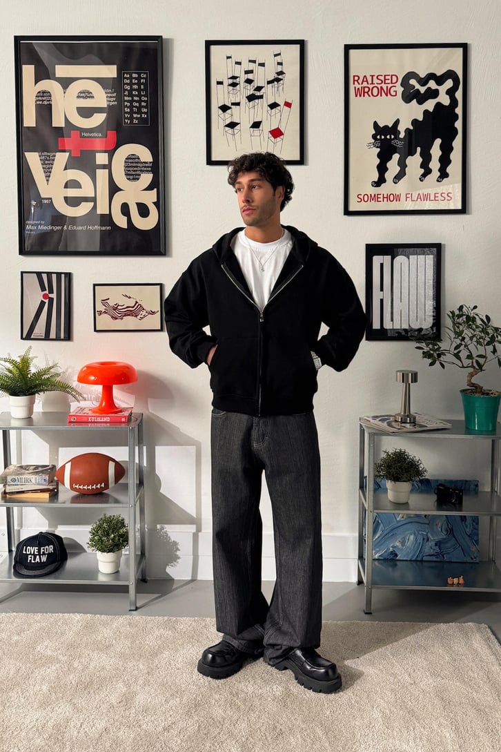 Diyagonal Premium Kumaş Basic Zip Hoodie