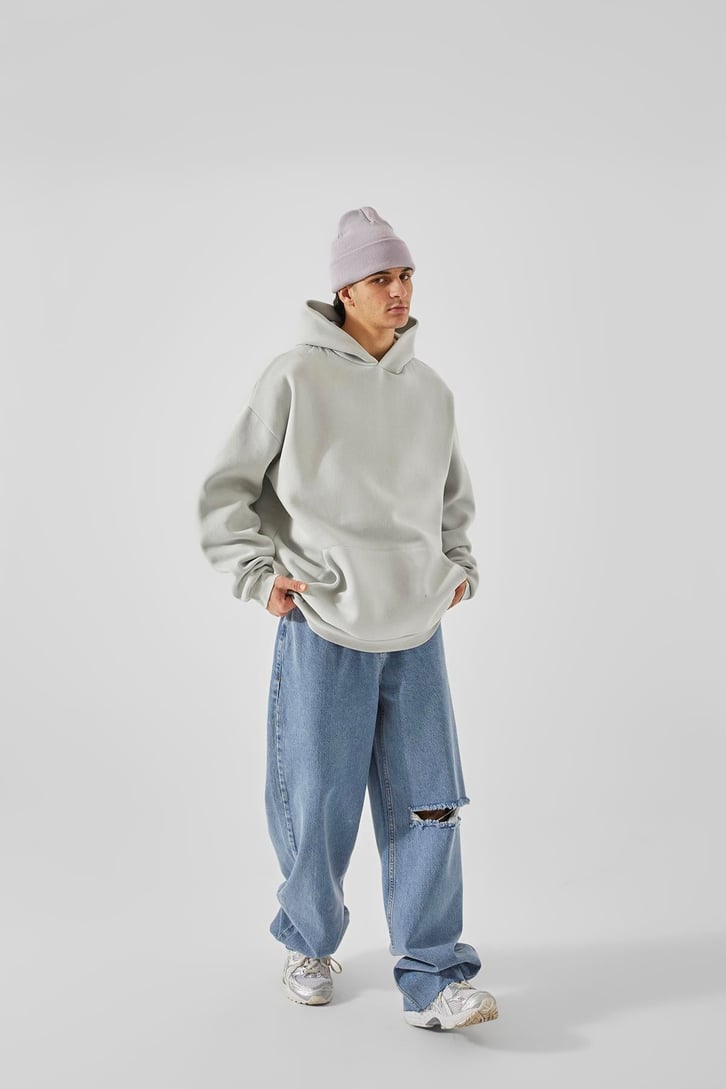 Diz Yırtmaçlı Buz Mavi Baggy Jean