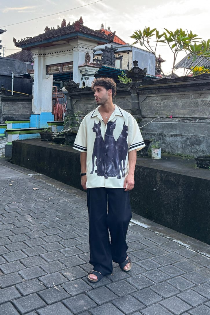 Doberman Baskılı Oversize Gömlek